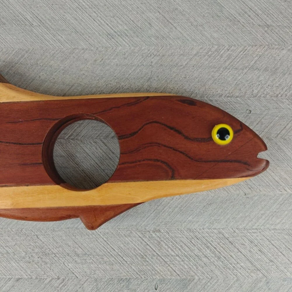 Vintage Hand Crafted Wooden Fish Wine Bottle Holder By Frank Pal Artisan Decor
